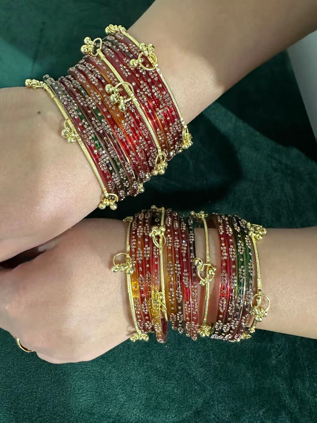 Kashmiri multi glass bangle set