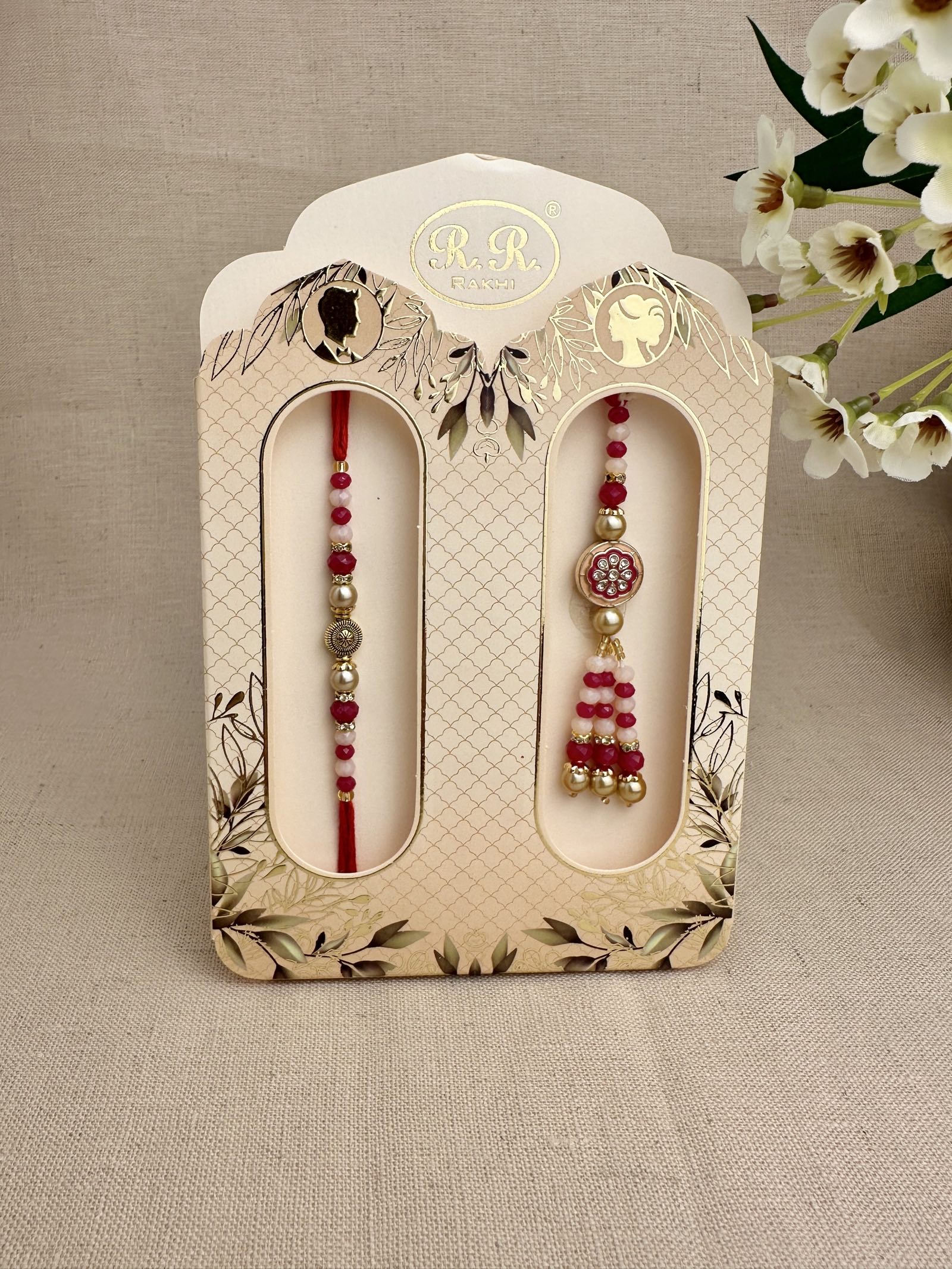 Anmol Design 1 pink floral Bhaiya Bhabhi Rakhi combo with matching lumba