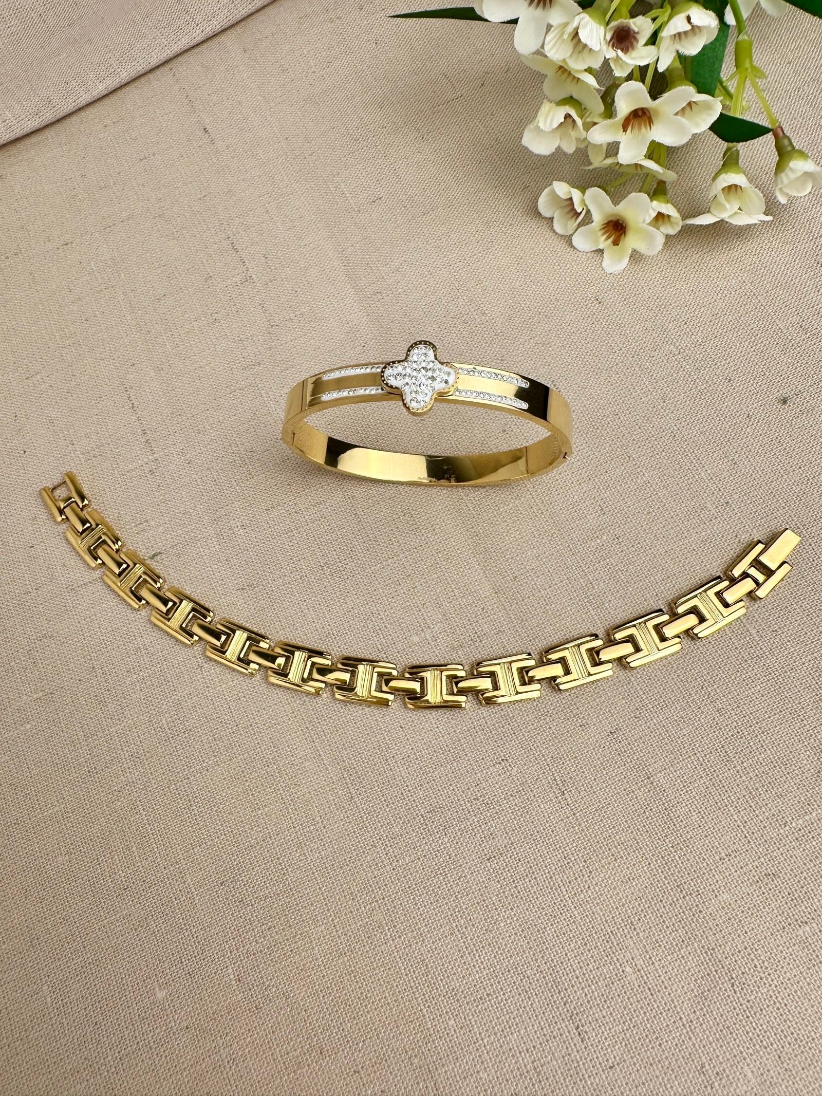 Gold-plated anti-tarnish bracelet for brother and matching bracelet for bhabhi.