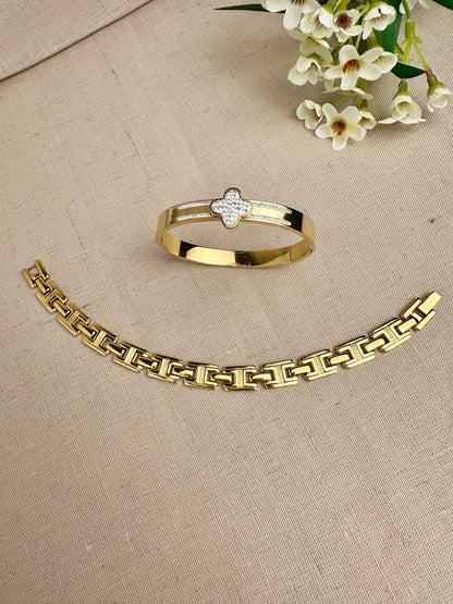 Gold-plated anti-tarnish bracelet for brother and matching bracelet for bhabhi.