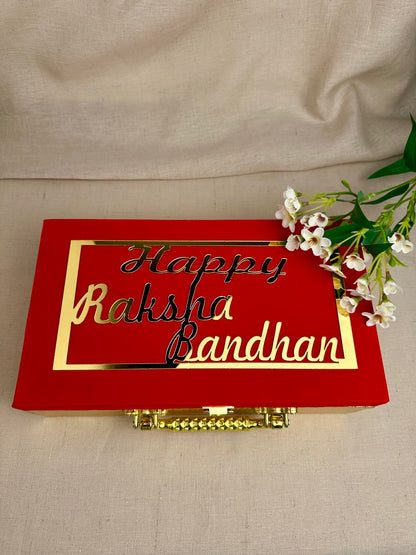 Premium reusable red Raksha Bandhan gift box.