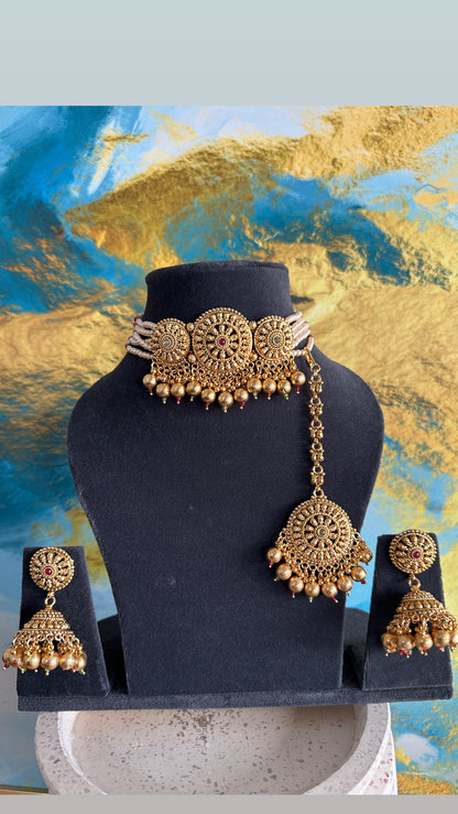 Dipti - Gold plated Chocker Set