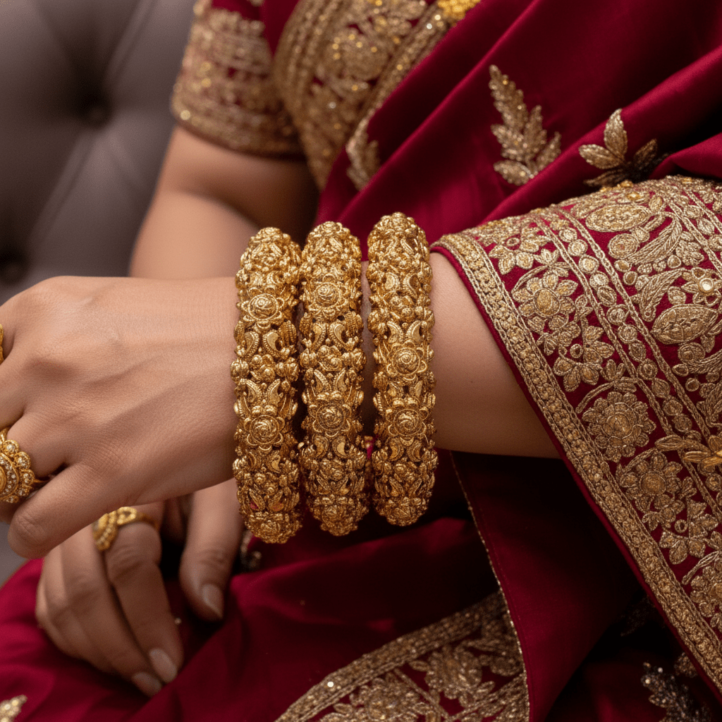 Dripti gold kangan bridal styled shot with traditional attire