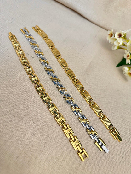 Gold-plated and two-tone anti-tarnish bracelet designs included in the Rakhi gift box for brothers