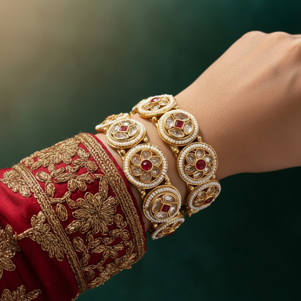 Bipasha antique gold kangan bangles lifestyle shot on model wrist