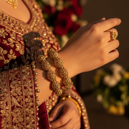 Divyansha antique gold kangan bangles luxury lifestyle shot on wrist