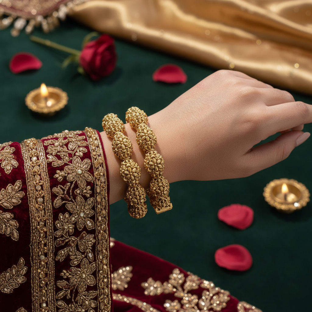 Divyansha gold kangan bridal styled shot with traditional attire