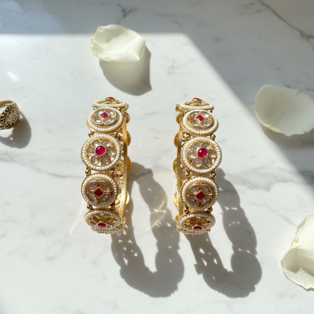 Bipasha kangan kada set flat lay on marble surface