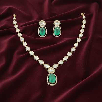 Jaya caret plated necklace set on burgundy velvet luxury product shot