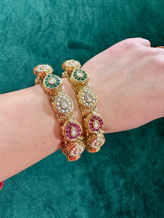 Ishani Gold Plated Multicolour Pacheli Kangans – Set of 2