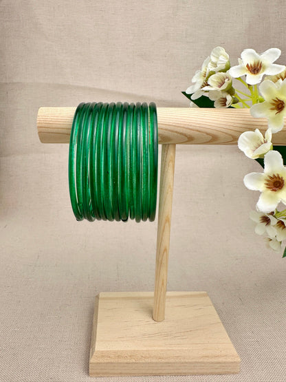 Green Mayra Jelly Glass Bangles displayed as a set of 12