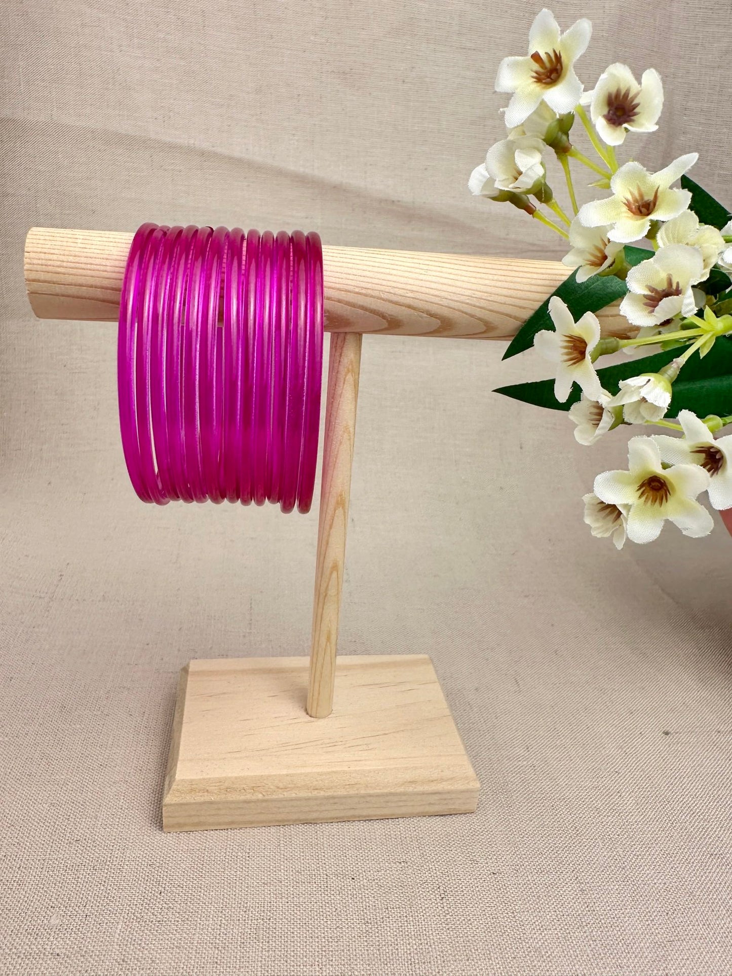 Magenta Mayra Jelly Glass Bangles displayed as a set of 12