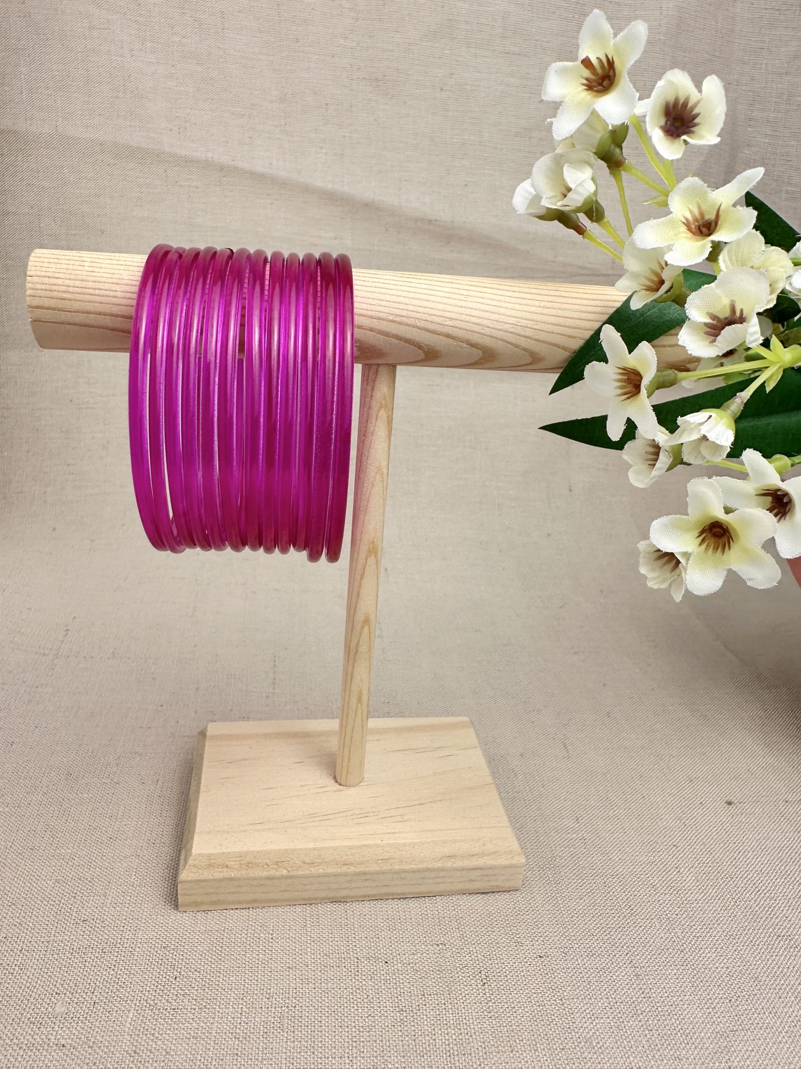 Magenta Mayra Jelly Glass Bangles displayed as a set of 12