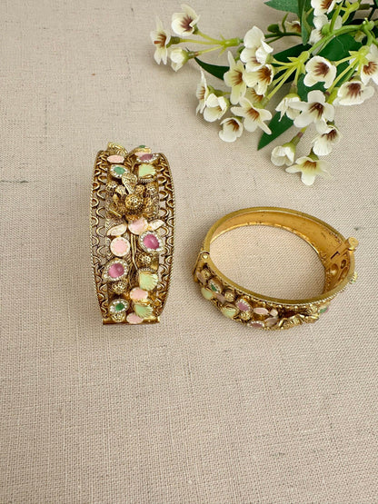 Side view of Rangnoor premium kangan showing pastel stones and gold detailing