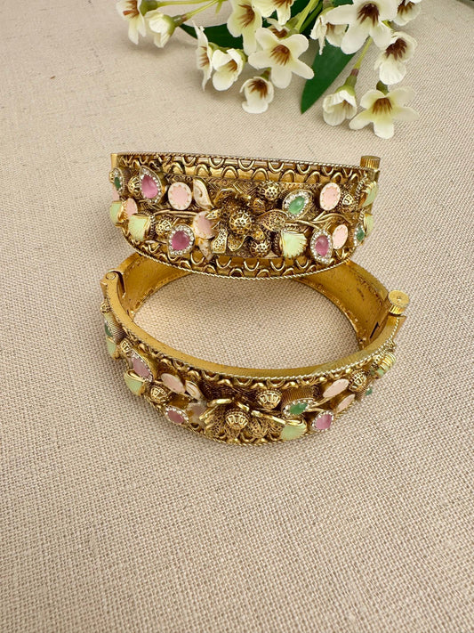 Rangnoor premium gold-plated pastel stone kangan and bracelet set of two