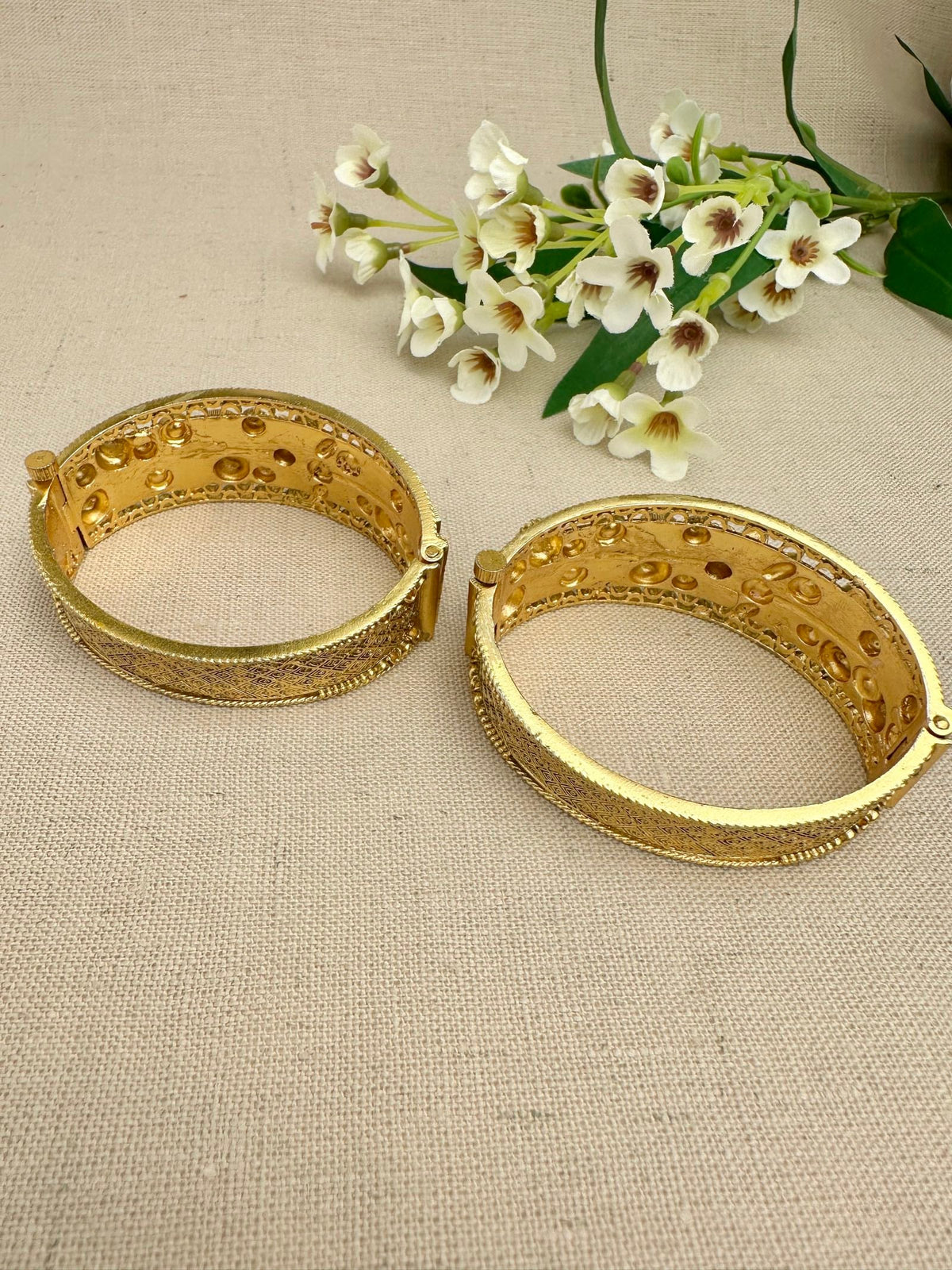 Interior view of Rangnoor brass gold-plated kangan bracelet set