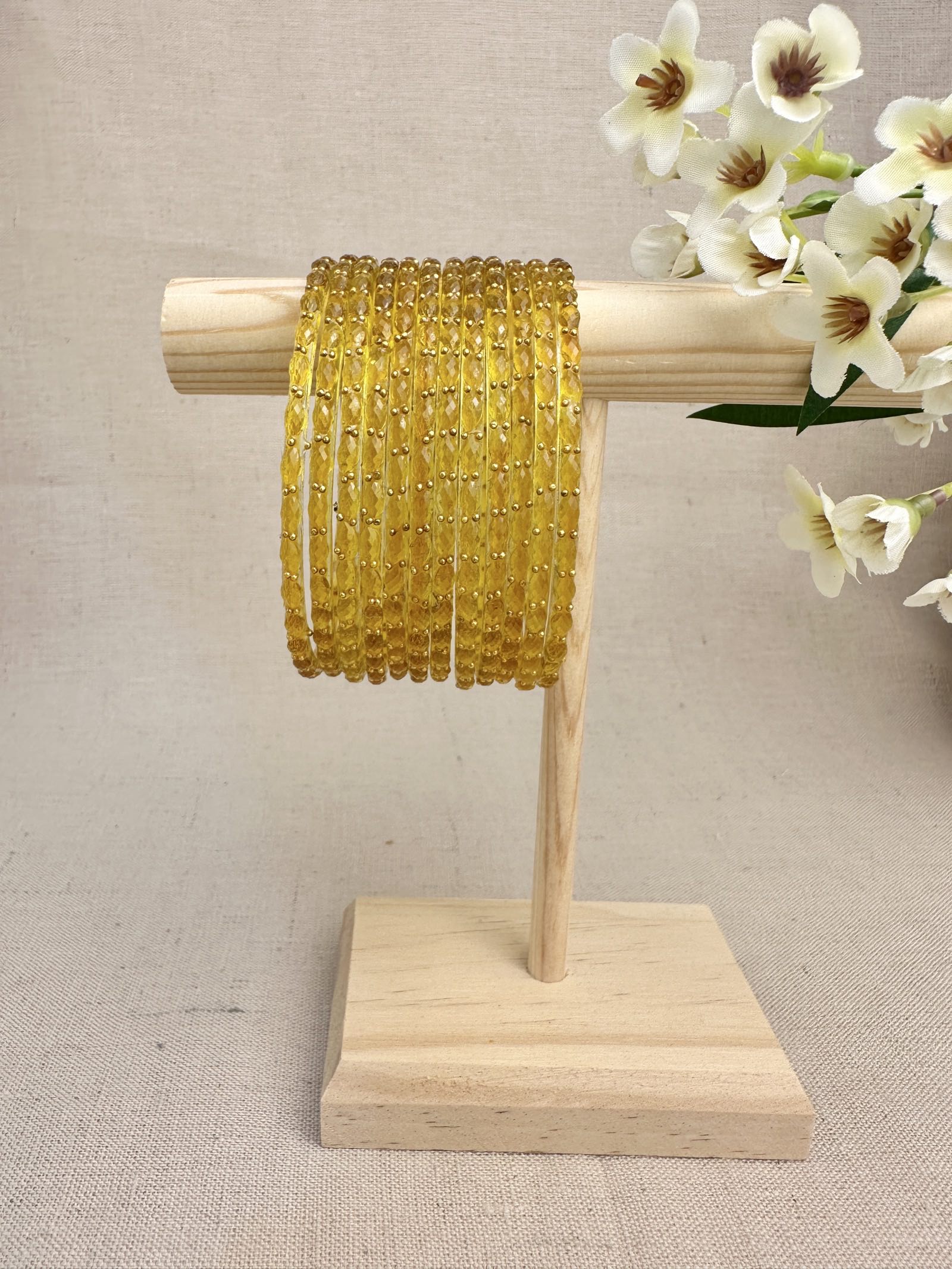 Ruhani Raindrop Glass Bangles in Amber Gold