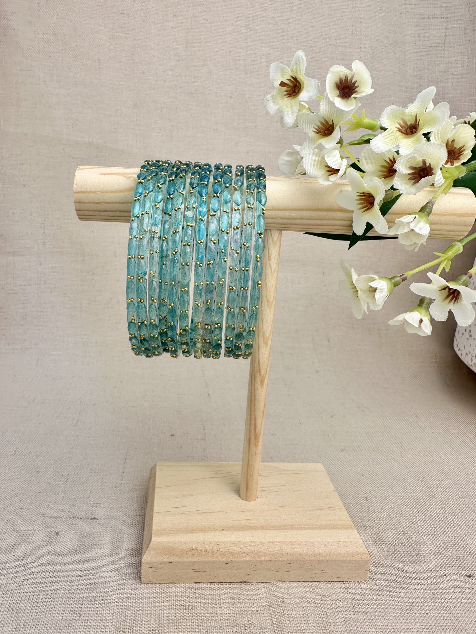 Ruhani Raindrop Glass Bangles in Aqua Green