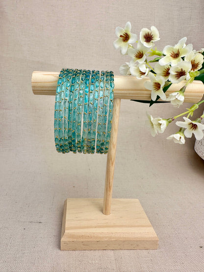 Ruhani Raindrop Glass Bangles in Aqua Green