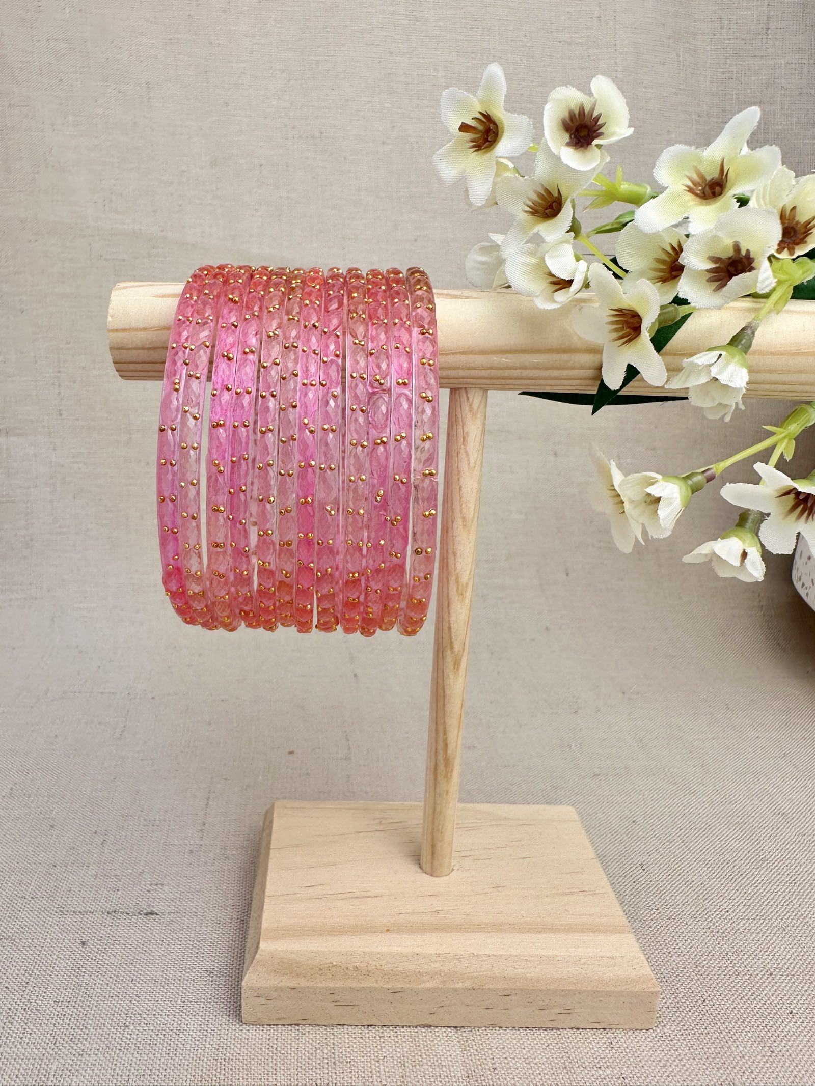 Ruhani Raindrop Glass Bangles in Blush Pink