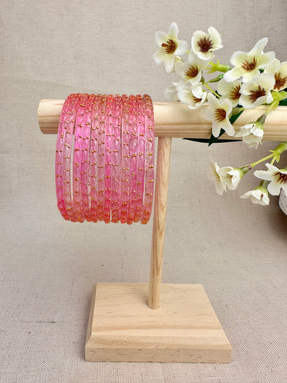 Ruhani Raindrop Glass Bangles in Blush Pink