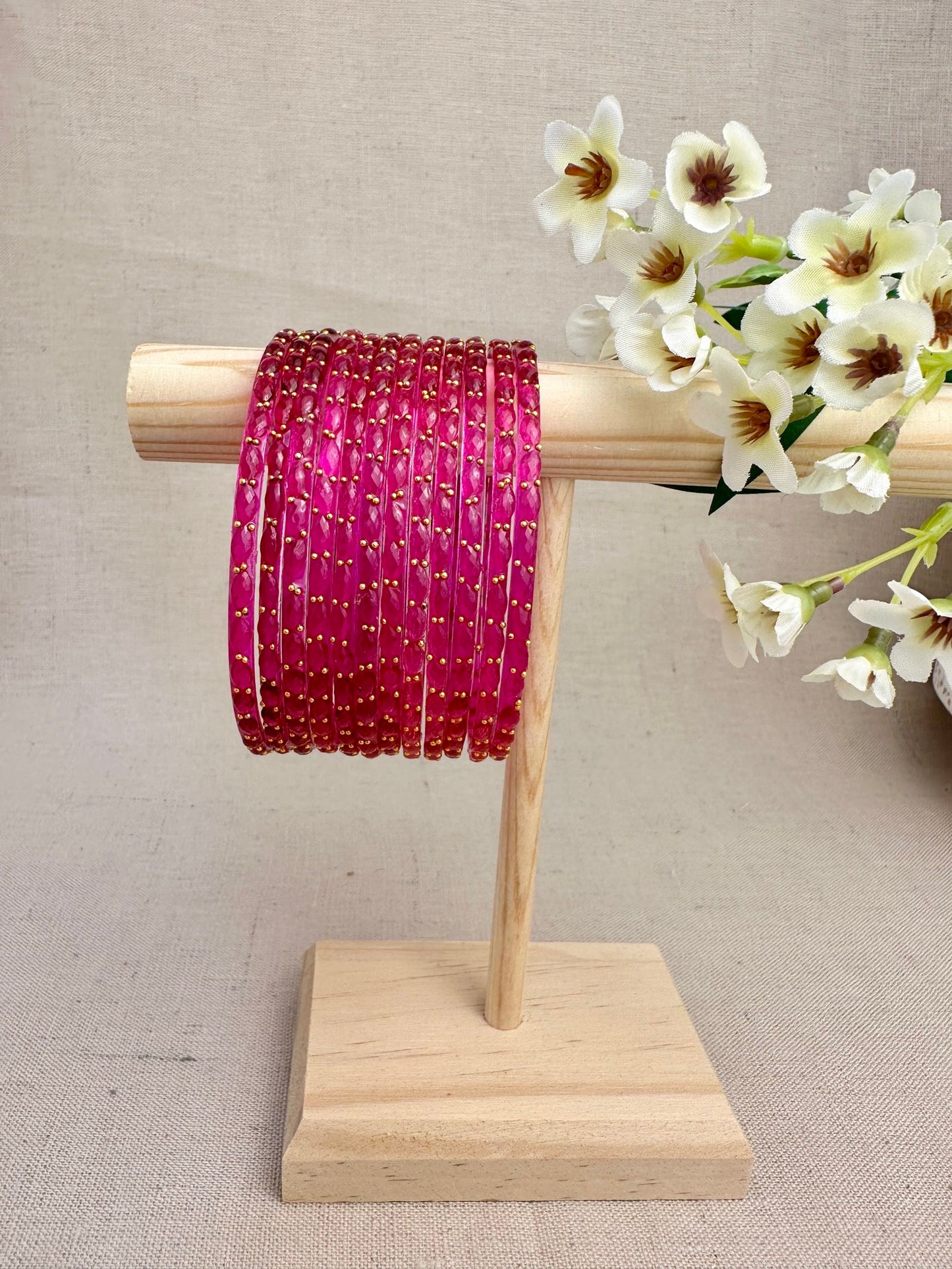 Ruhani Raindrop Glass Bangles in Hotpink