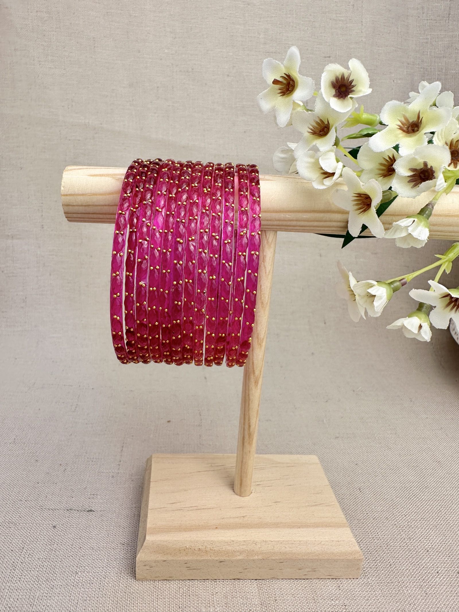 Ruhani Raindrop Glass Bangles in Hotpink