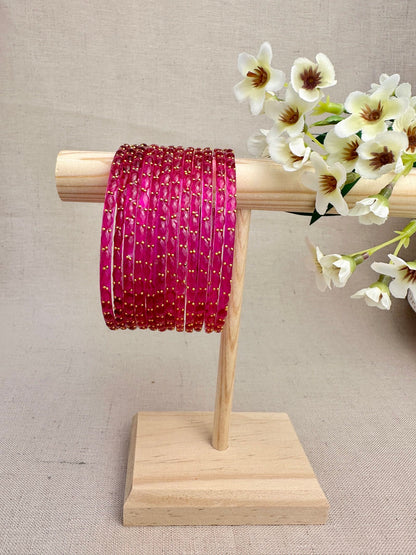 Ruhani Raindrop Glass Bangles in Hotpink