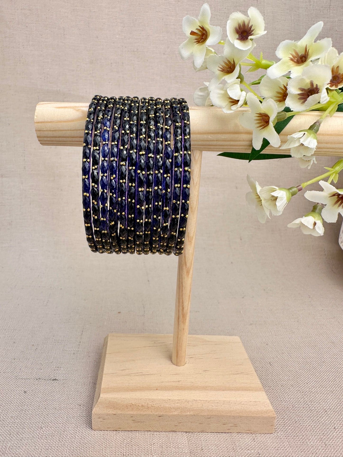 Ruhani Raindrop Glass Bangles in indigo purple 