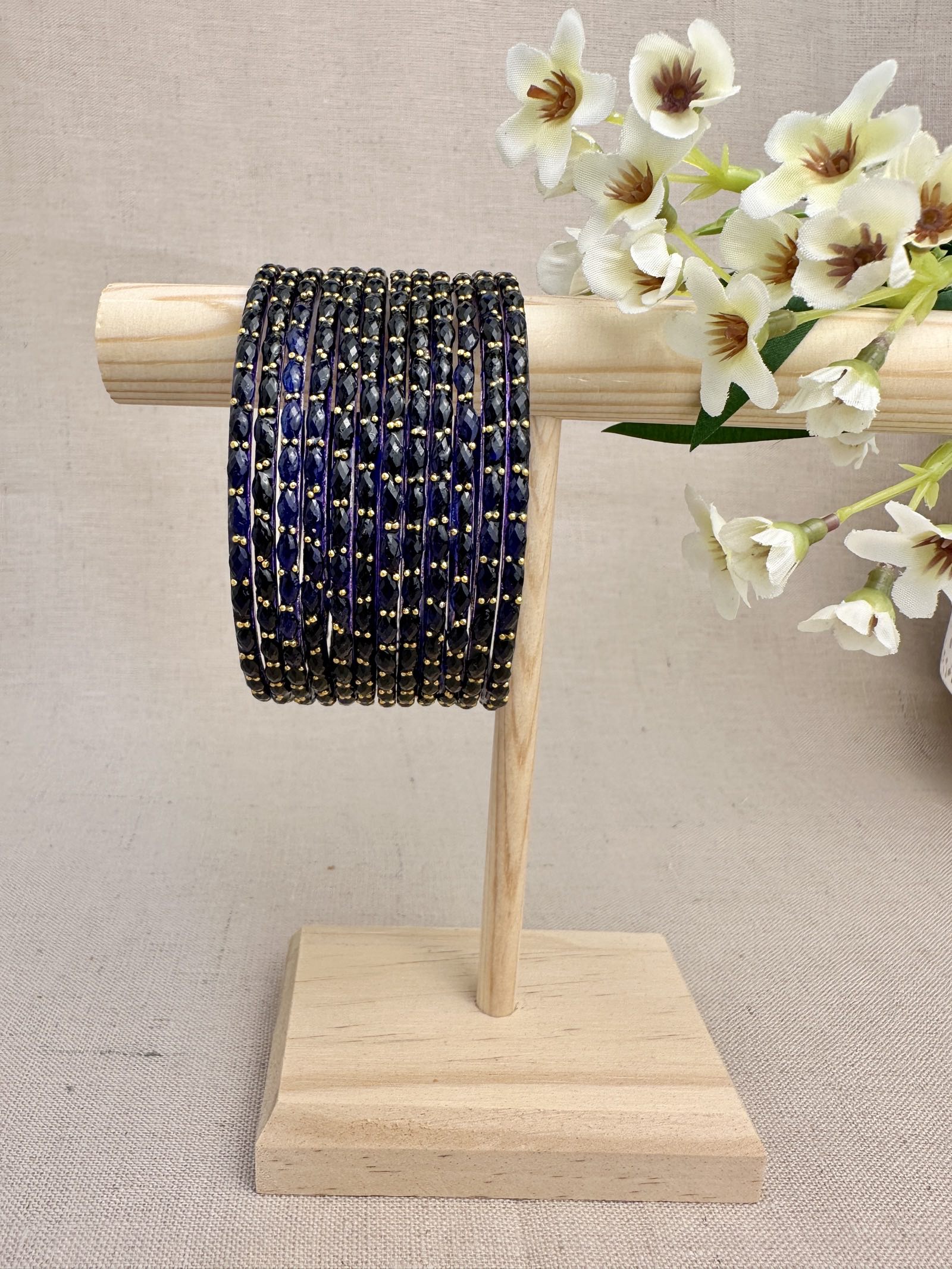 Ruhani Raindrop Glass Bangles in indigo purple 