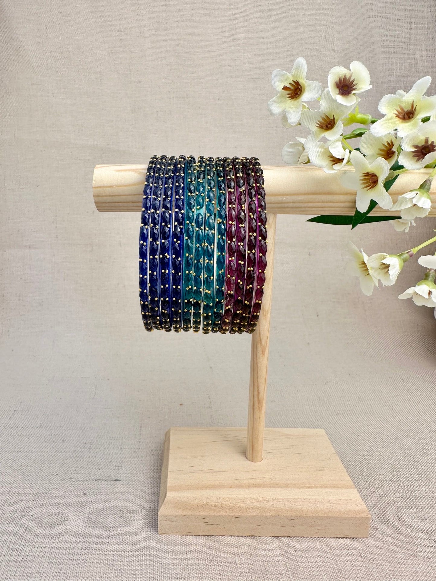 Ruhani Raindrop Glass Bangles in Jewel Tone Mix