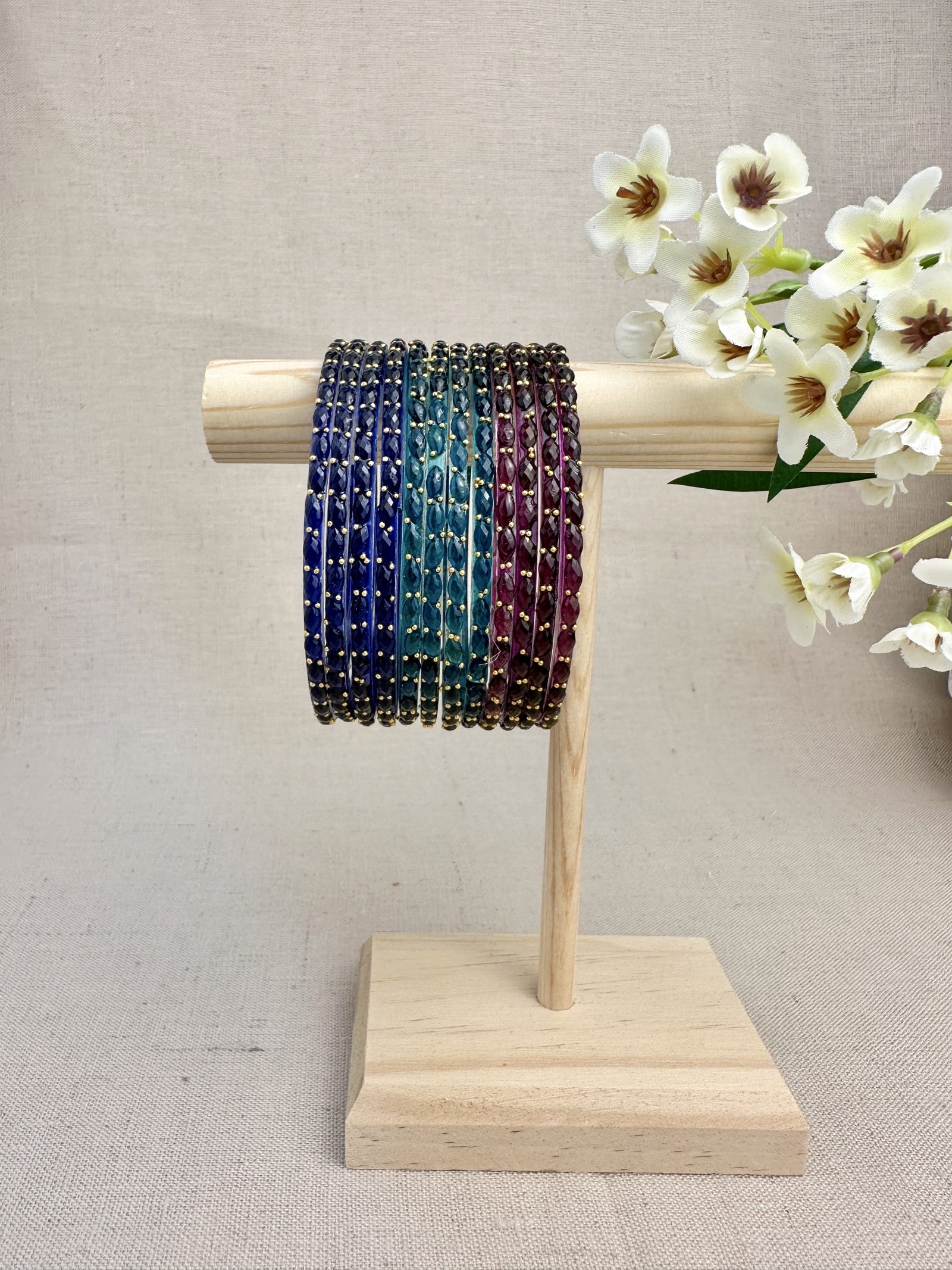 Ruhani Raindrop Glass Bangles in Jewel Tone Mix