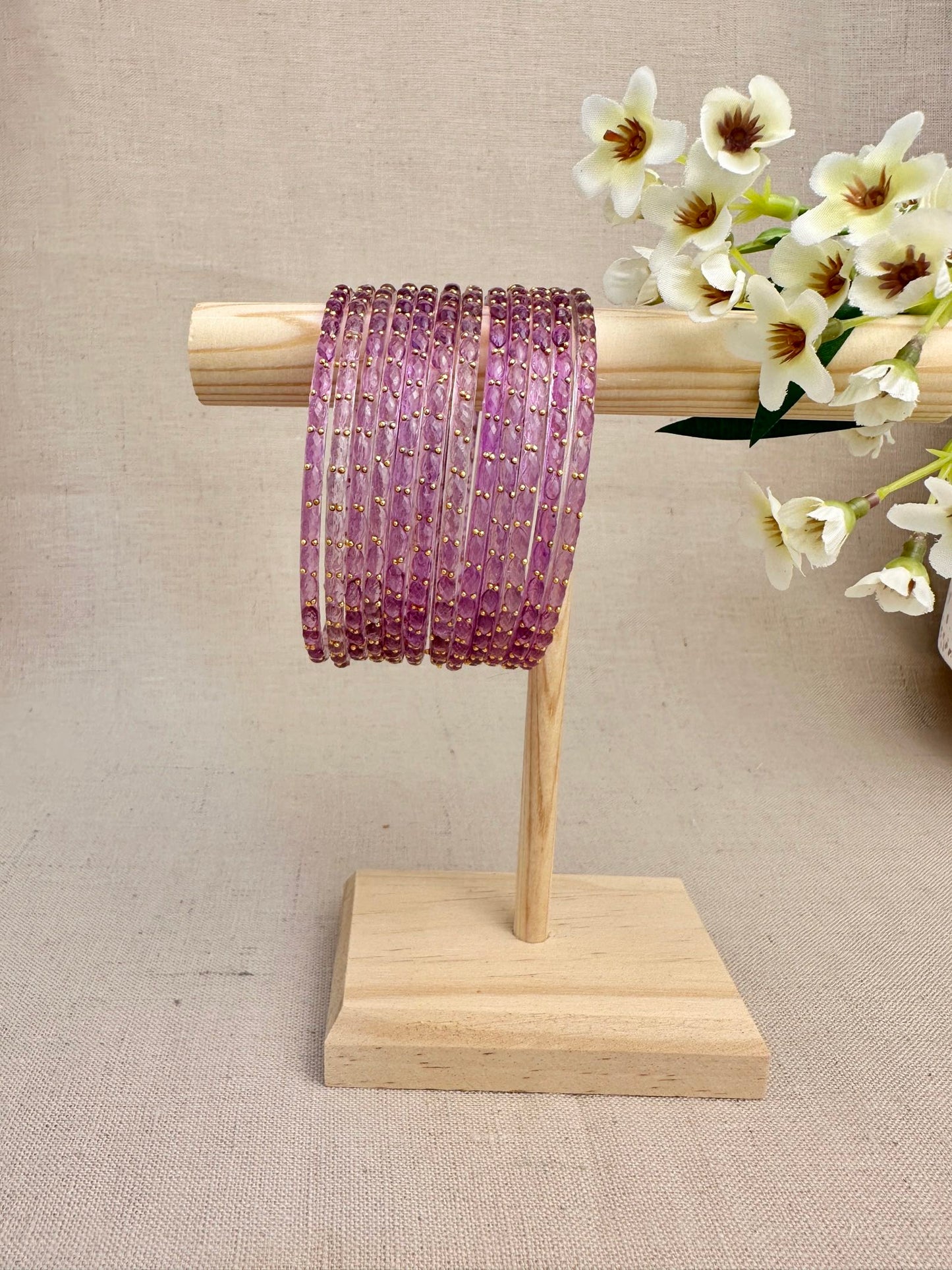 Ruhani Raindrop Glass Bangles in Lavender 