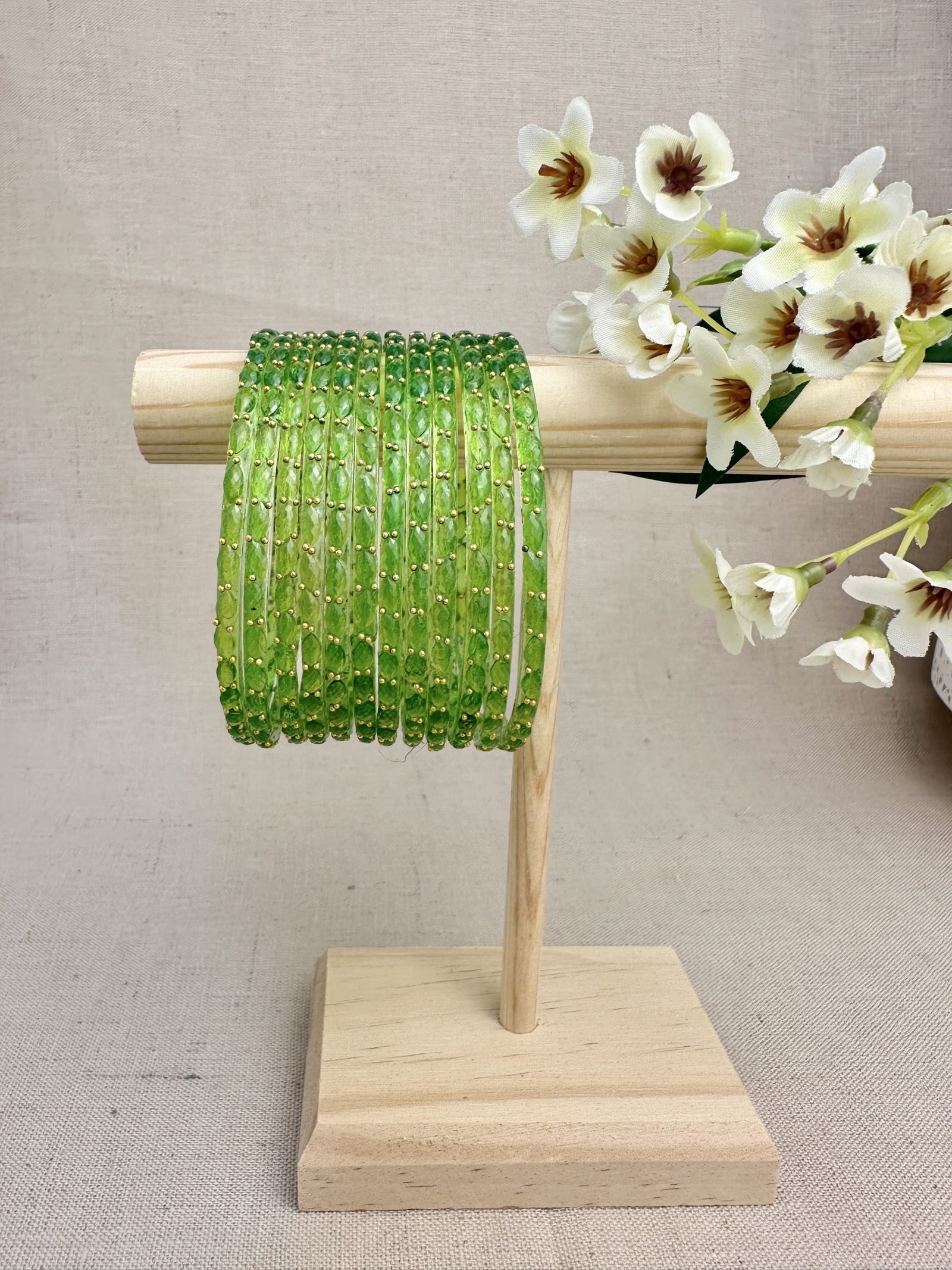 Ruhani Raindrop Glass Bangles in Lime Green