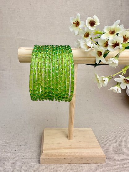 Ruhani Raindrop Glass Bangles in Lime Green