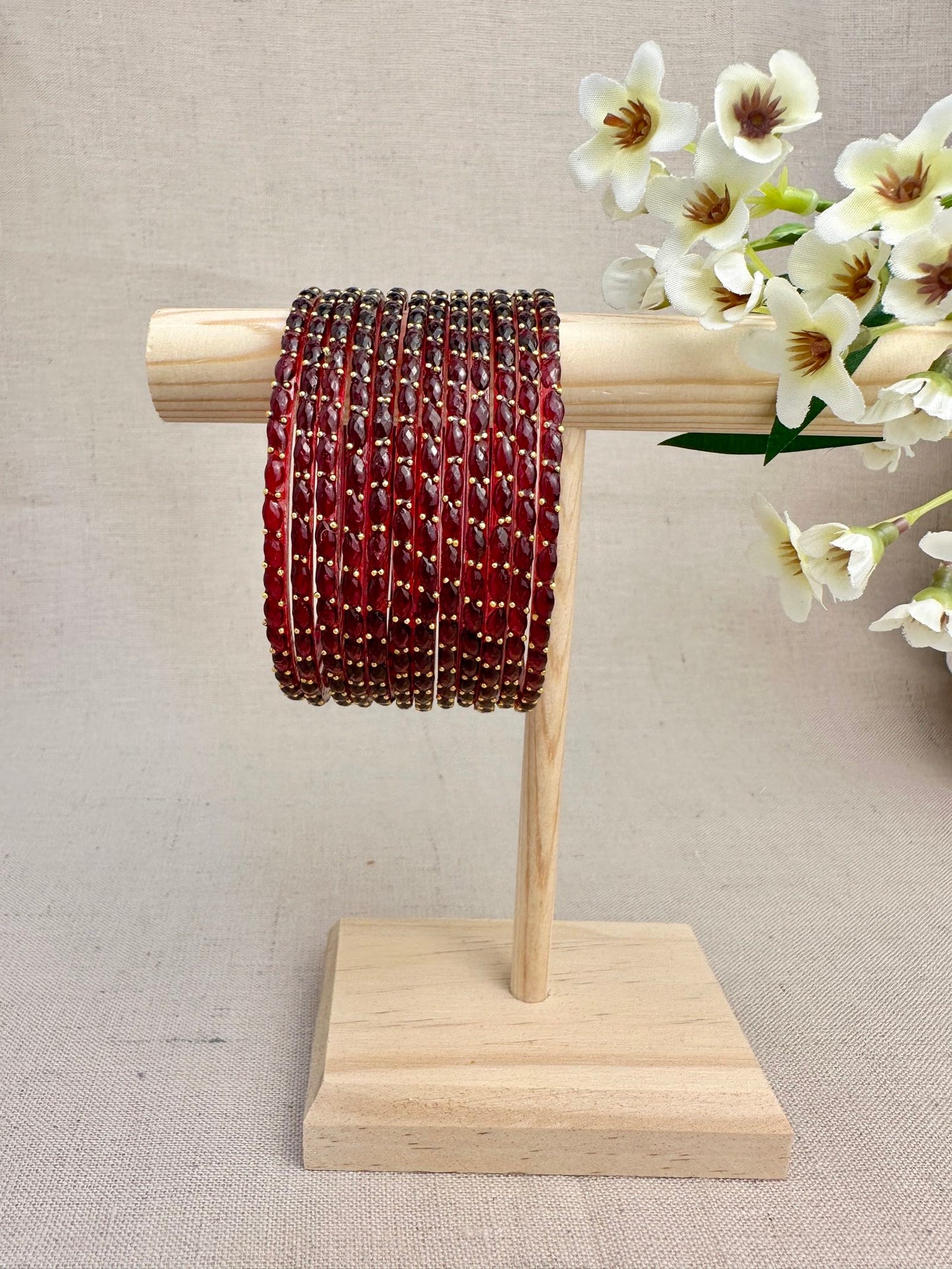 Ruhani Raindrop Glass Bangles in Maroon
