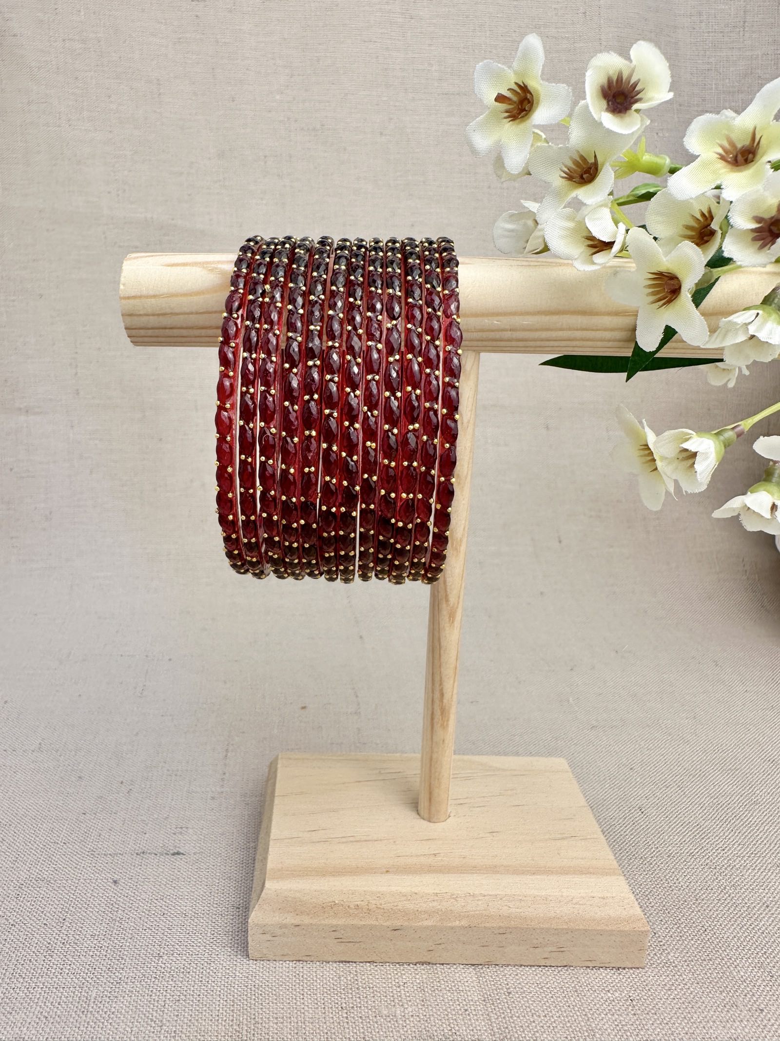 Ruhani Raindrop Glass Bangles in Maroon