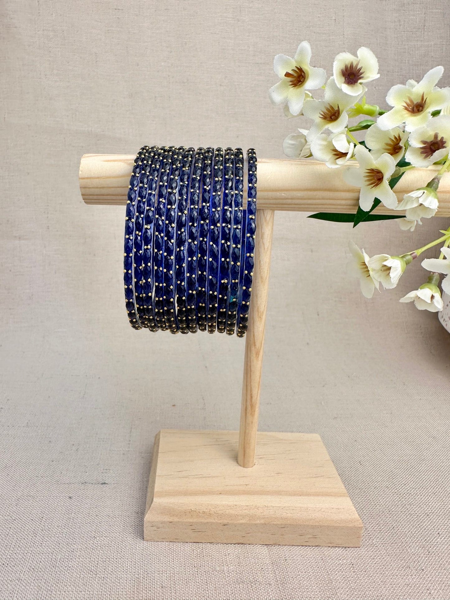 Ruhani Raindrop Glass Bangles in Midnight Blue