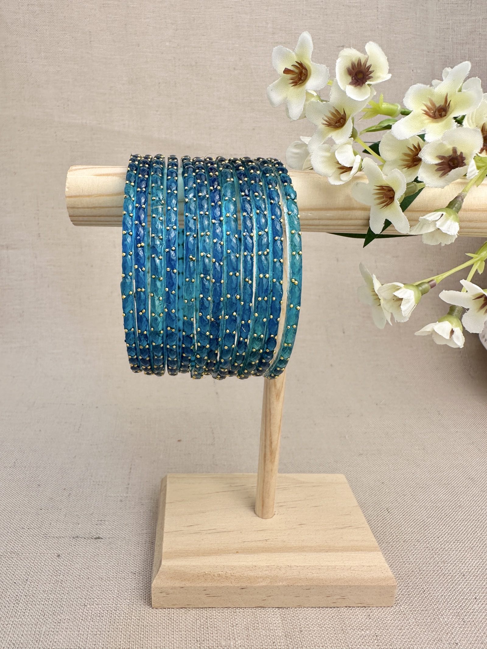 Ruhani Raindrop Glass Bangles in ocean Blue