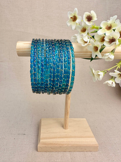 Ruhani Raindrop Glass Bangles in ocean Blue