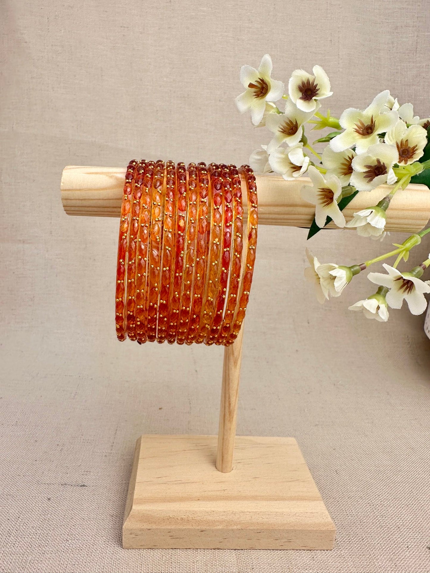 Ruhani Raindrop Glass Bangles in Orange
