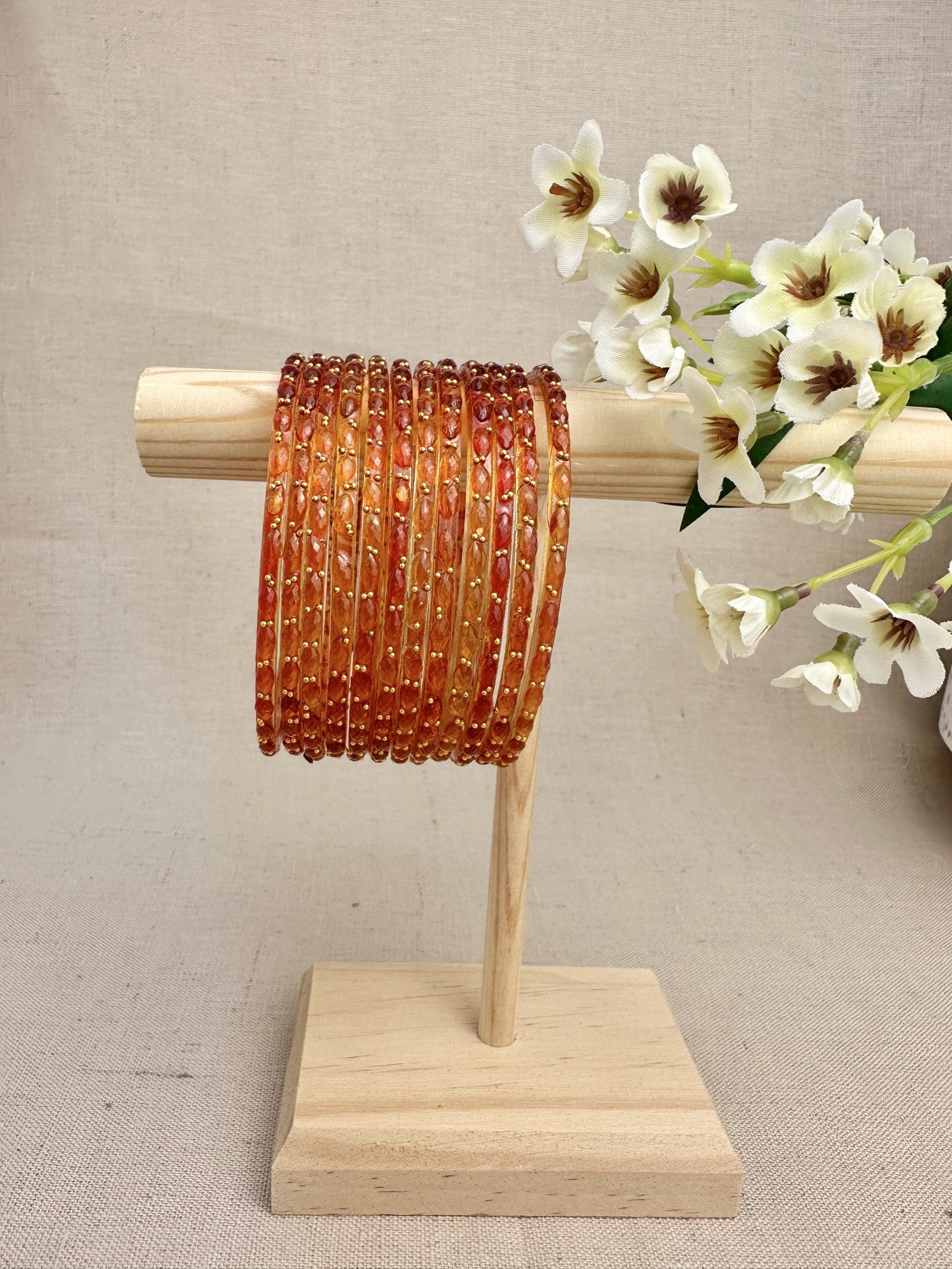 Ruhani Raindrop Glass Bangles in Orange