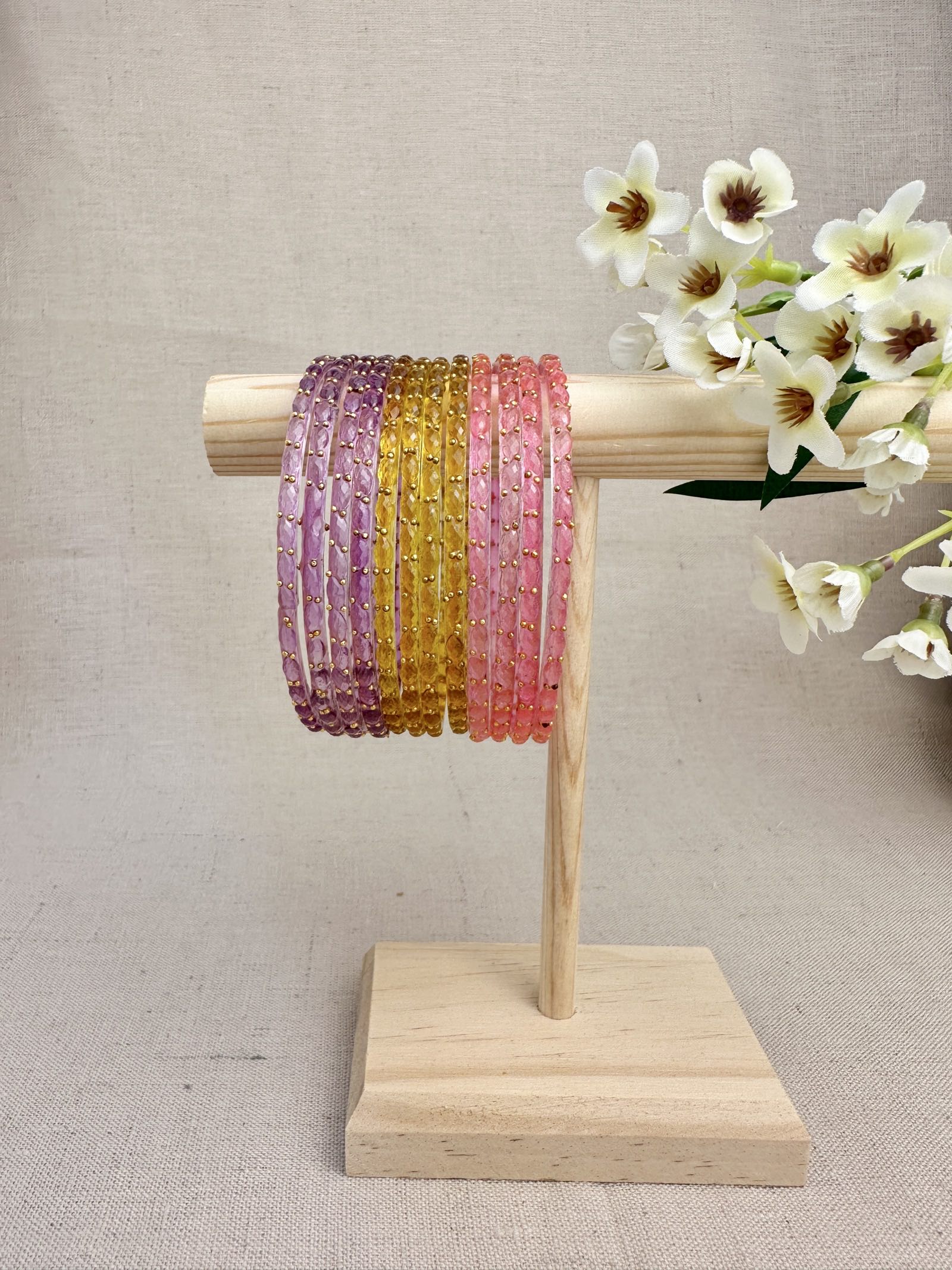 Ruhani Raindrop Glass Bangles in Pastel Mix