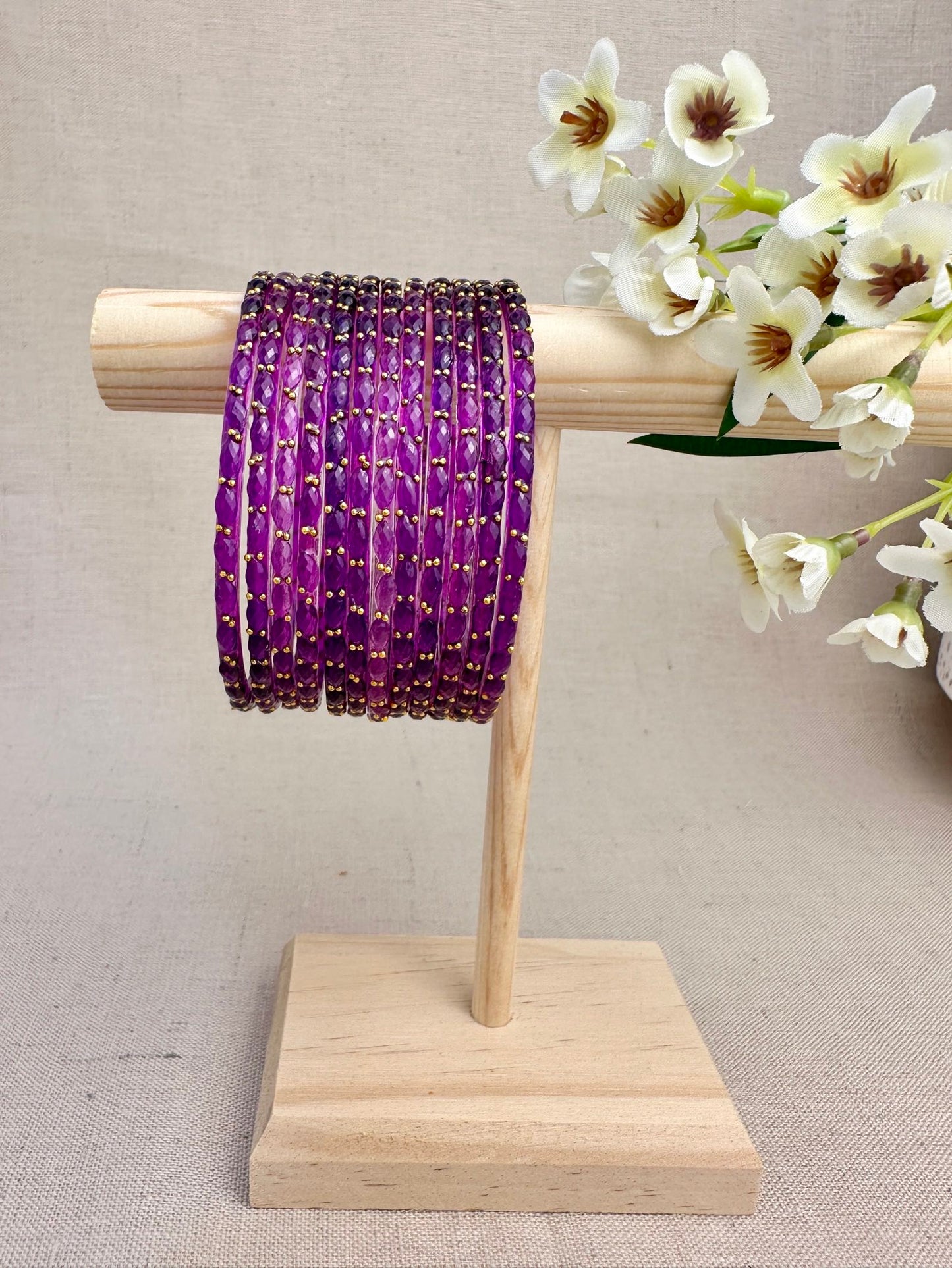 Ruhani Raindrop Glass Bangles in Purple