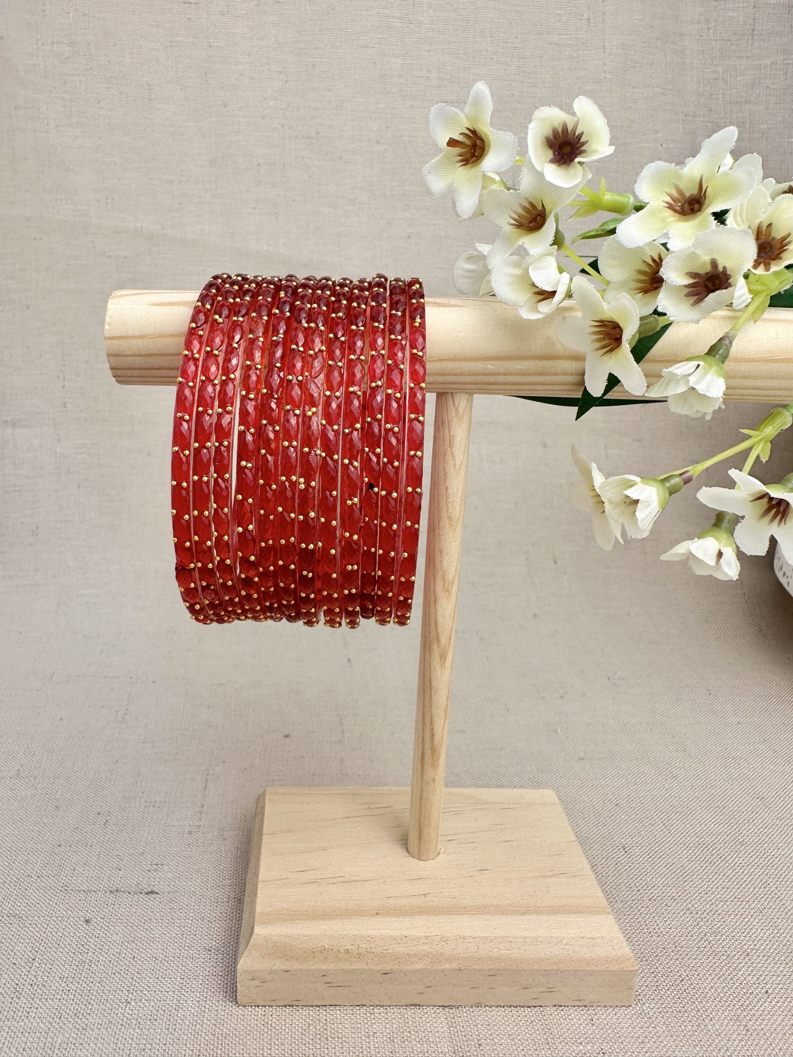 Ruhani Raindrop Glass Bangles in Red