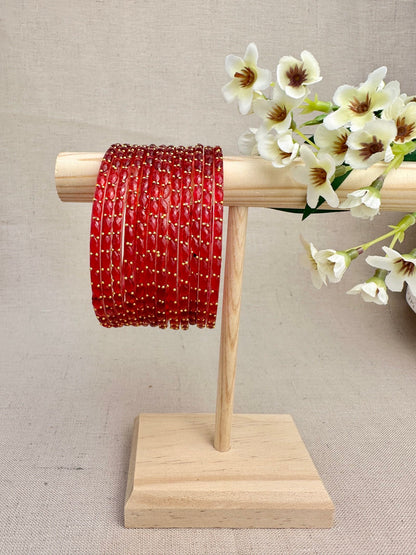 Ruhani Raindrop Glass Bangles in Red