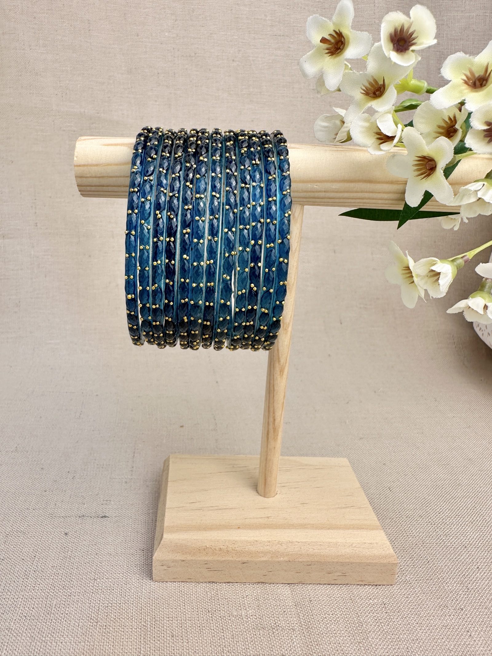 Ruhani Raindrop Glass Bangles in Sapphire Blue