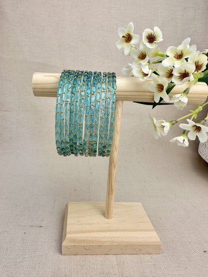 Ruhani Raindrop Glass Bangles in Aqua Green