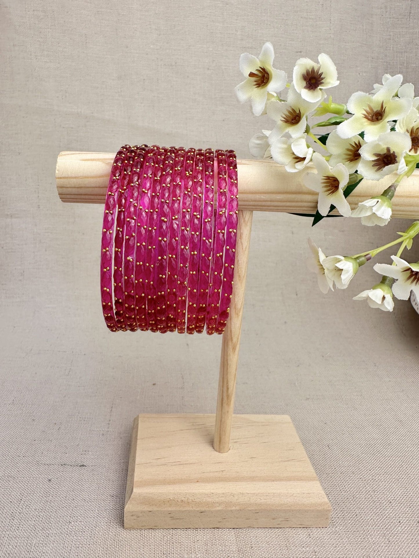 Ruhani Raindrop Glass Bangles in Hotpink