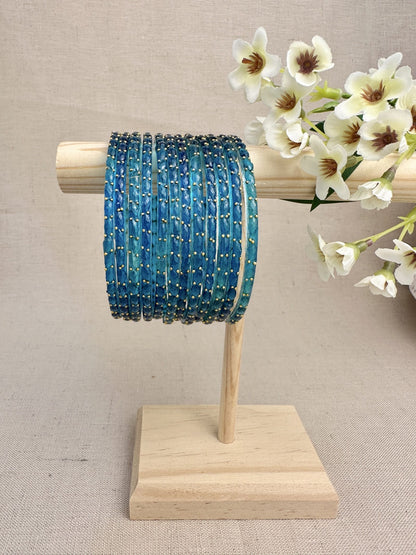 Ruhani Raindrop Glass Bangles in ocean Blue
